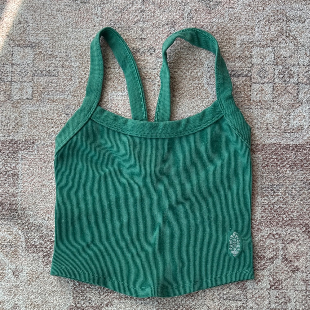 FP Movement by Free People Green Ribbed Camisole with Embroidered Detail